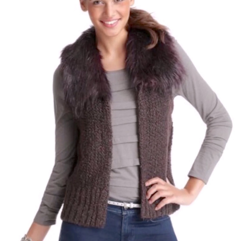Ann Taylor Loft Blackberry faux fur collar sweater vest